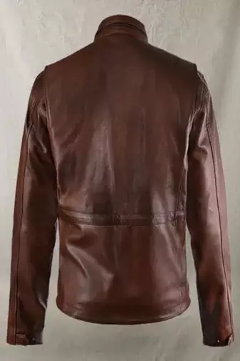 Men's  brown lambskin leather coat 4 envelope pocket & snap button style