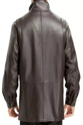 Men's brown lambskin leather blazer coat 2 flap pocket & zipper style 2