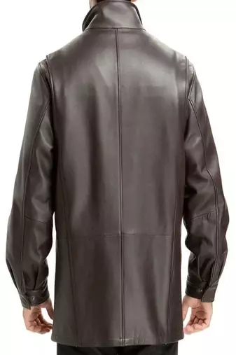 Men's brown lambskin leather blazer coat 2 flap pocket & zipper style