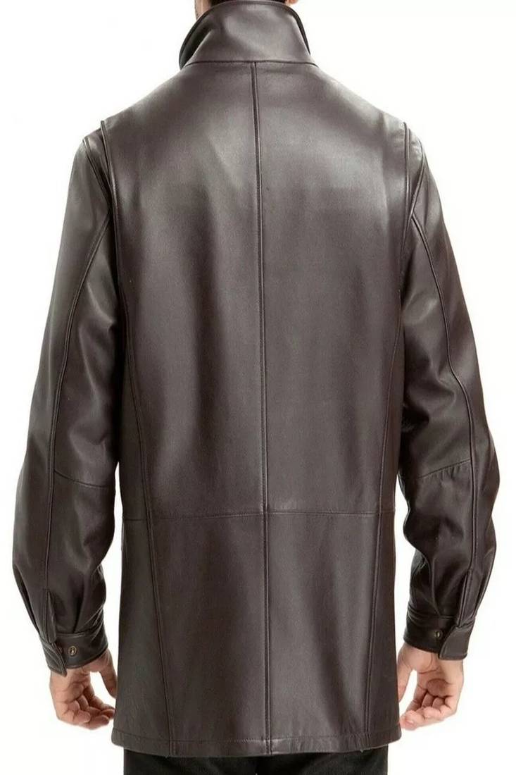 Men's brown lambskin leather blazer coat 2 flap pocket & zipper style