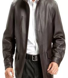 Men's brown lambskin leather blazer coat 2 flap pocket & zipper style