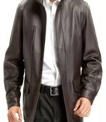 Men's brown lambskin leather blazer coat 2 flap pocket & zipper style