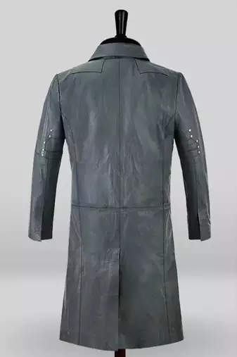 Men's charcoal grey lambskin leather coat- silver rivets studs button detailing