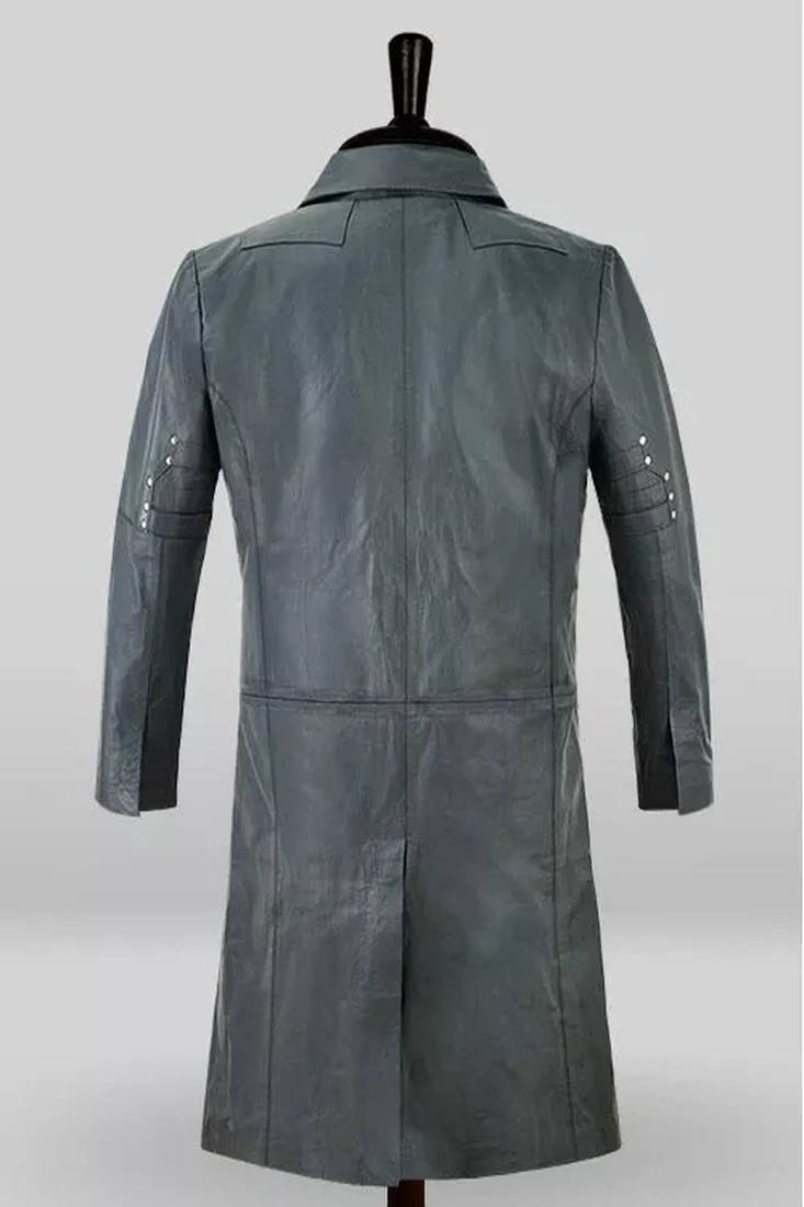 Men's charcoal grey lambskin leather coat- silver rivets studs button detailing