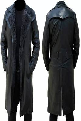 Men's black  lambskin leather coat- two large waist pockets & shearling details 1