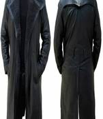 Men's black  lambskin leather coat- two large waist pockets & shearling details