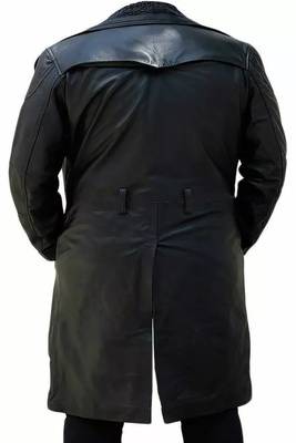 Men's black  lambskin leather coat- two large waist pockets & shearling details 2