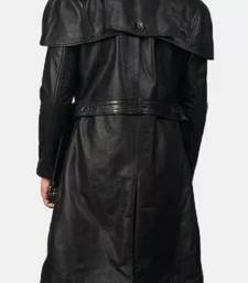 Men's black  lambskin leather coat- shoulder cape & waist belt style