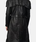 Men's black  lambskin leather coat- shoulder cape & waist belt style