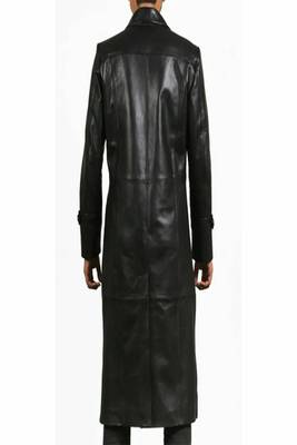 Men's black  lambskin leather coat-button & lapel hand style 1