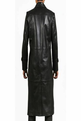 Men's black  lambskin leather coat-button & lapel hand style