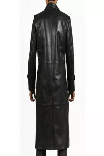 Men's black  lambskin leather coat-button & lapel hand style