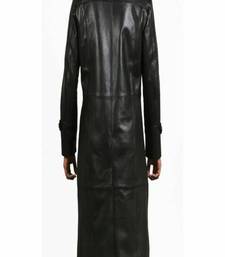 Men's black  lambskin leather coat-button & lapel hand style