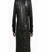 Men's black  lambskin leather coat-button & lapel hand style