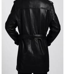 Men's black lambskin leather coat-2 envelope pocket button & lapel strap style