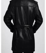 Men's black lambskin leather coat-2 envelope pocket button & lapel strap style
