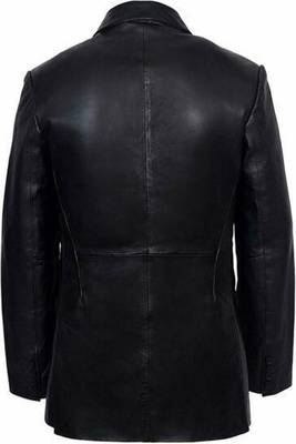 Men's black lambskin leather coat blazer -2 flap pocket button & button style 2