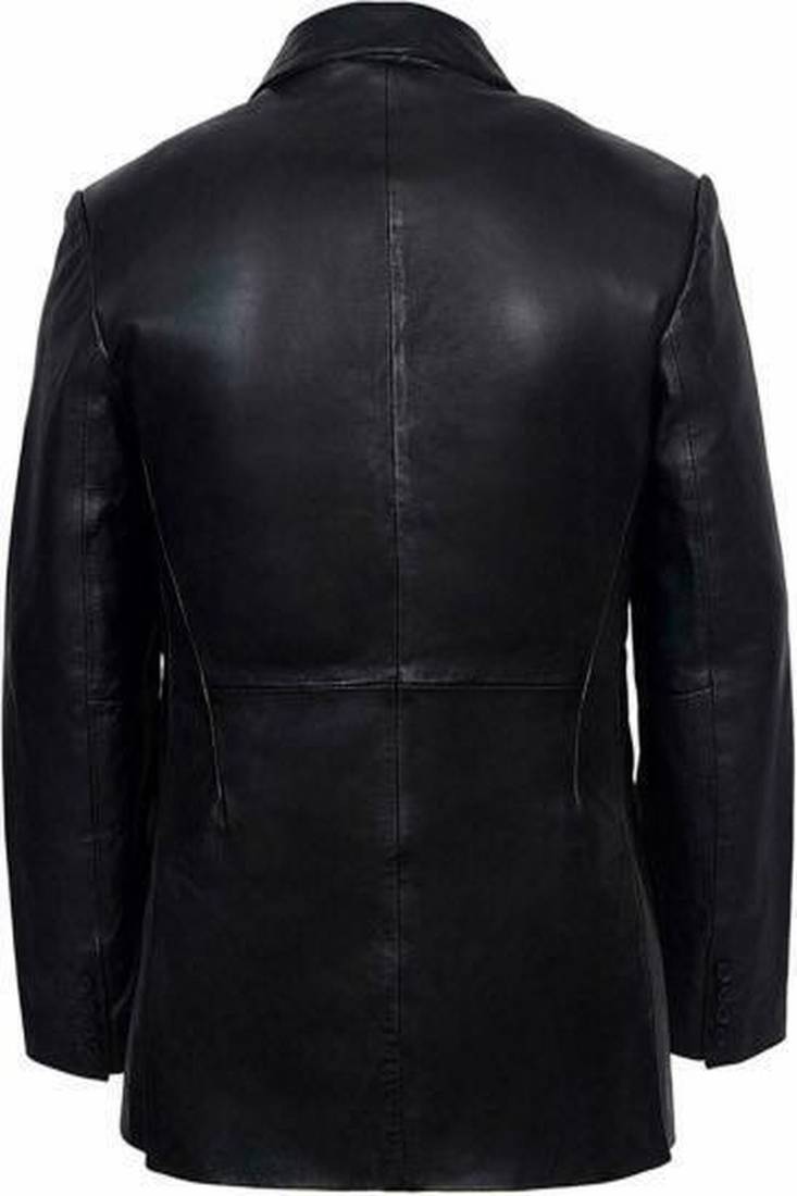 Men's black lambskin leather coat blazer -2 flap pocket button & button style