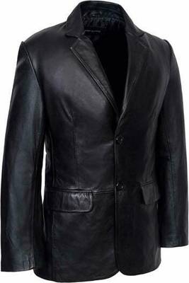 Men's black lambskin leather coat blazer -2 flap pocket button & button style 1