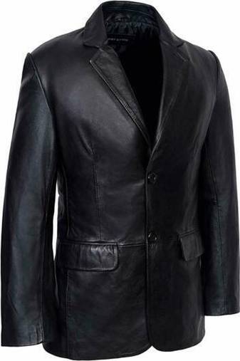 Men's black lambskin leather coat blazer -2 flap pocket button & button style