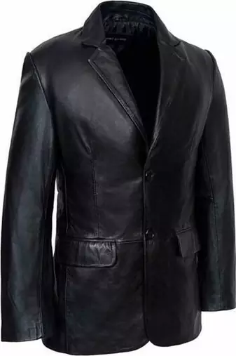Men's black lambskin leather coat blazer -2 flap pocket button & button style