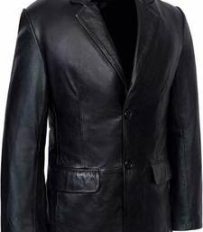 Men's black lambskin leather coat blazer -2 flap pocket button & button style