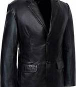 Men's black lambskin leather coat blazer -2 flap pocket button & button style
