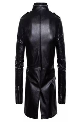 Men's black lambskin leather coat -2 envelope pocket button & zipper  style 2
