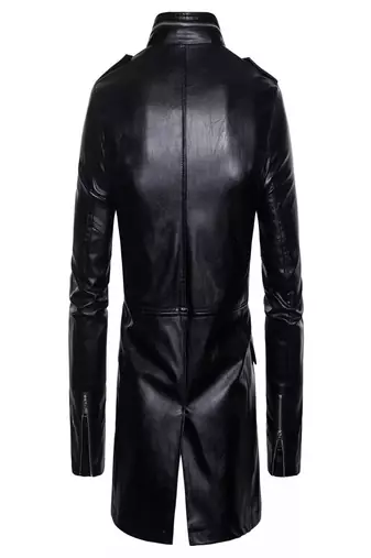 Men's black lambskin leather coat -2 envelope pocket button & zipper  style