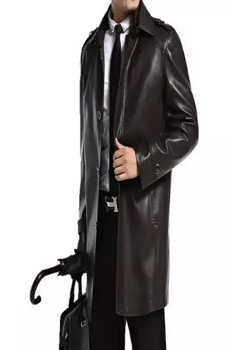 Men's black lambskin leather coat -2 pocket button style