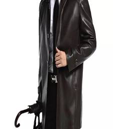 Men's black lambskin leather coat -2 pocket button style