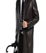 Men's black lambskin leather coat -2 pocket button style