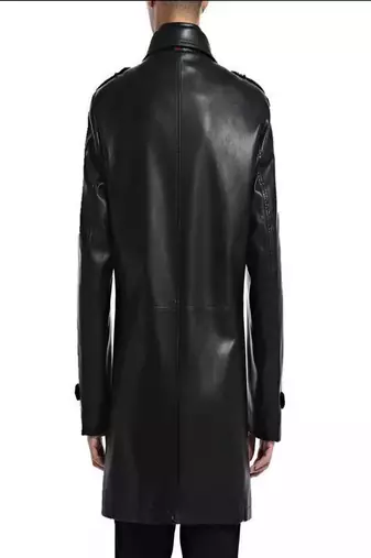 Men's black lambskin leather coat -2 pocket button style