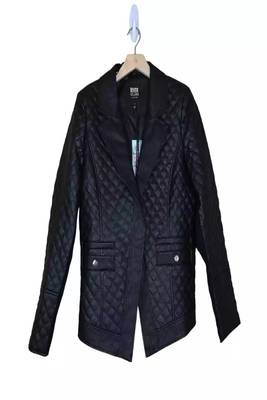Men's black lambskin leather coat -2 pocket button  quilted blazer style 1
