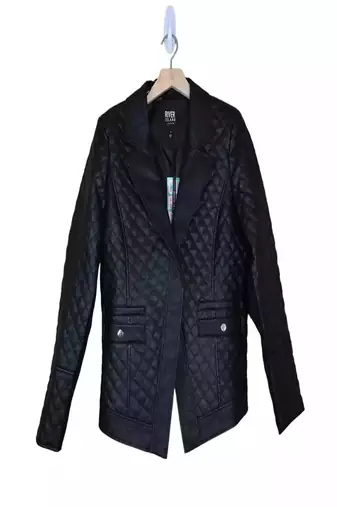 Men's black lambskin leather coat -2 pocket button  quilted blazer style