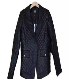 Men's black lambskin leather coat -2 pocket button  quilted blazer style