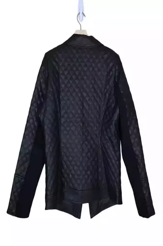 Men's black lambskin leather coat -2 pocket button  quilted blazer style