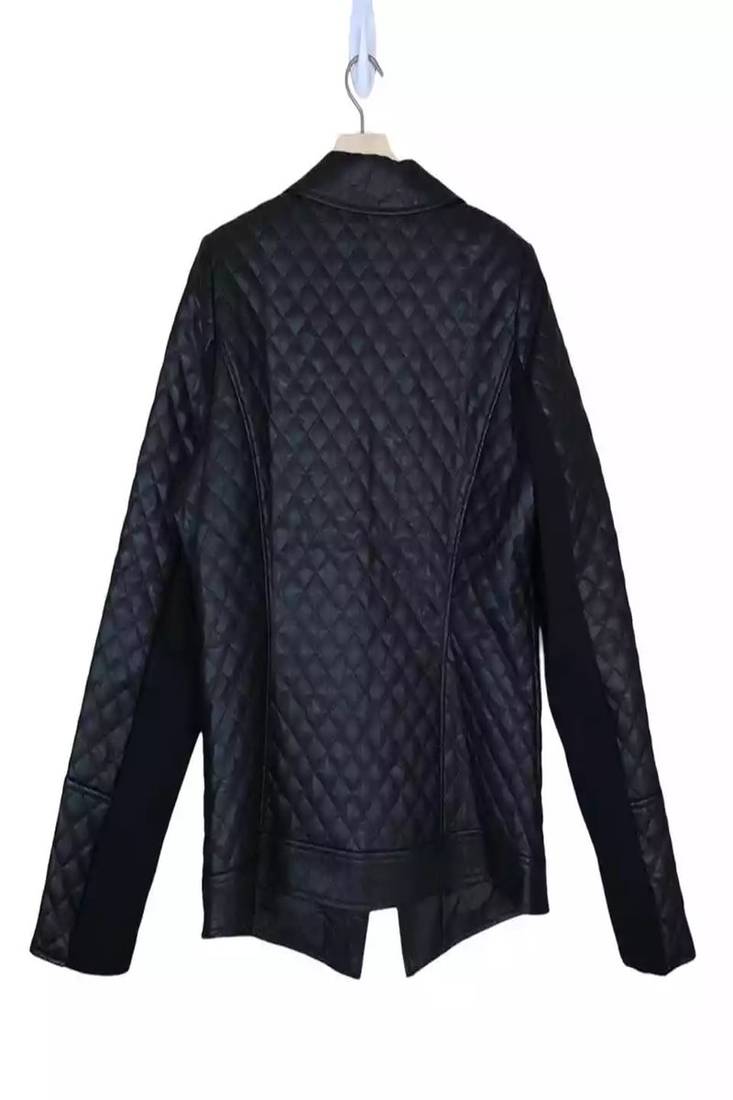 Men's black lambskin leather coat -2 pocket button  quilted blazer style