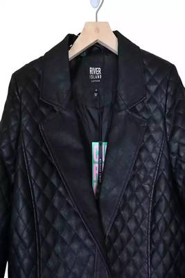 Men's black lambskin leather coat -2 pocket button  quilted blazer style 3