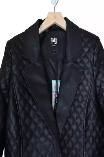 Men's black lambskin leather coat -2 pocket button  quilted blazer style