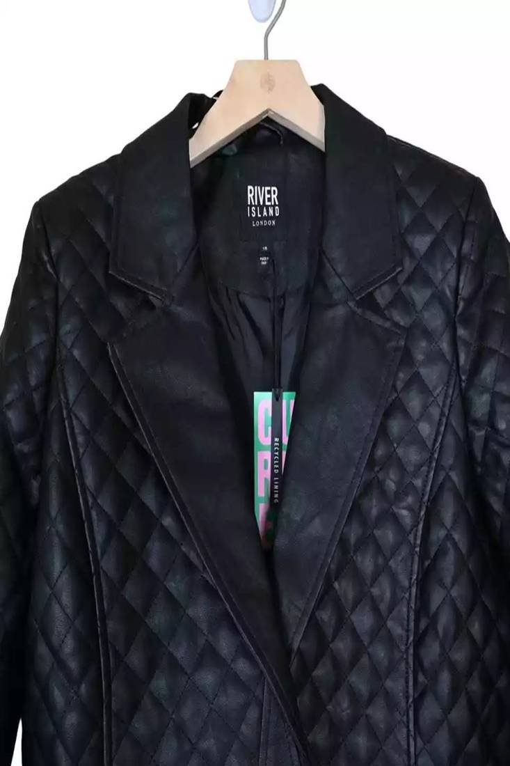 Men's black lambskin leather coat -2 pocket button  quilted blazer style
