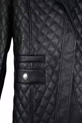 Men's black lambskin leather coat -2 pocket button  quilted blazer style 5