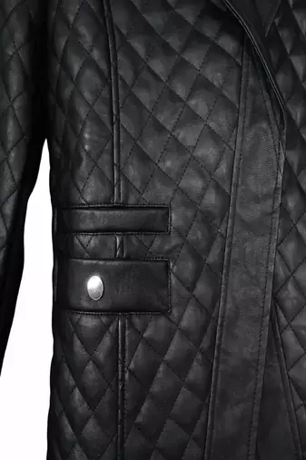 Men's black lambskin leather coat -2 pocket button  quilted blazer style