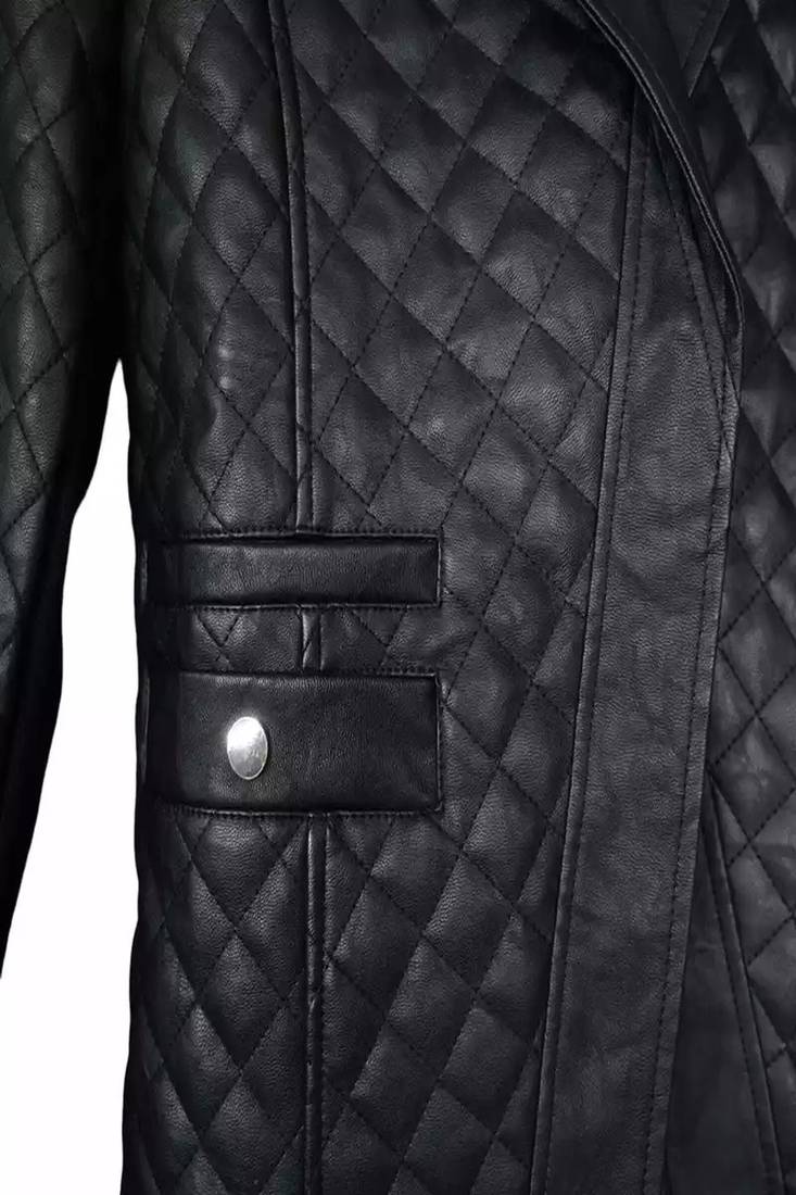 Men's black lambskin leather coat -2 pocket button  quilted blazer style