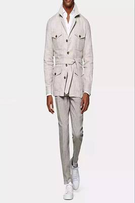 Men's off white  lambskin leather coat - 4 envelope pocket & button style 1