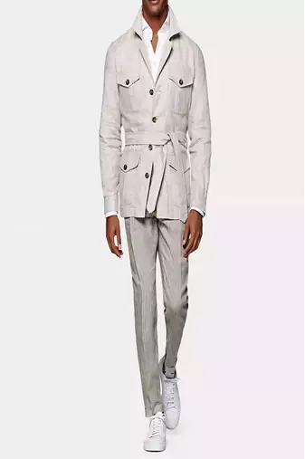 Men's off white  lambskin leather coat - 4 envelope pocket & button style