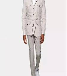 Men's off white  lambskin leather coat - 4 envelope pocket & button style