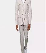 Men's off white  lambskin leather coat - 4 envelope pocket & button style