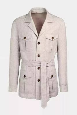 Men's off white  lambskin leather coat - 4 envelope pocket & button style 2