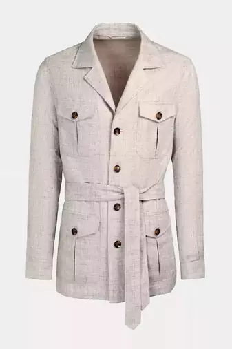 Men's off white  lambskin leather coat - 4 envelope pocket & button style
